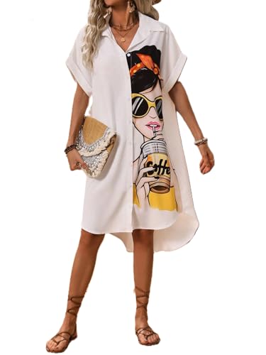 Image of Women's Graphic Print T-Shirt Dress | Stylish Oversized Longline T-Shirt for Women & Girls | Casual Printed Long Top | Trendy Beach & Resort Wear Western One Piece Dress (25 D-1 BLACK-2XL)