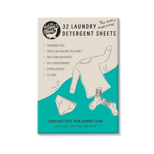 Eco Laundry Detergent Sheets, Unscented, Plant-Based, Fully Degradable Laundry Sheet Strips For Washer, Gentle on Skin, 32 Washes