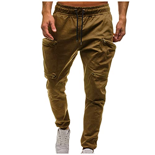 Hatop Mens Slim Fit Joggers Sports Pants Casual Cotton Cargo Pants Sweatpants Trousers Gym Drawstring Long Pants Coffee