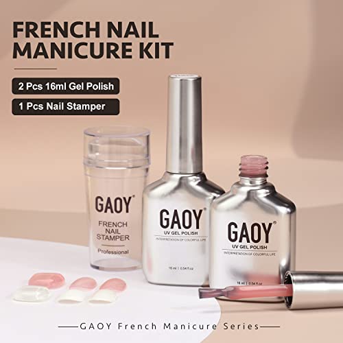 Gaoy French Manicure Kit, Nail Stamper And 2Pcs Gel Nail Polish, Include Nude Jelly Pink White Colors For French Tip, Uv Light Cure #TOP5