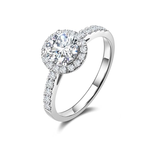 2ct Moissanite Engagement Ring for Women,14K White Gold 8MM Main Stone D Color VVS1 Round Simulated Diamond Moissanite Wedding Promise Proposal Ring for Wife Her Anniversary Bridal Gift,All Size2