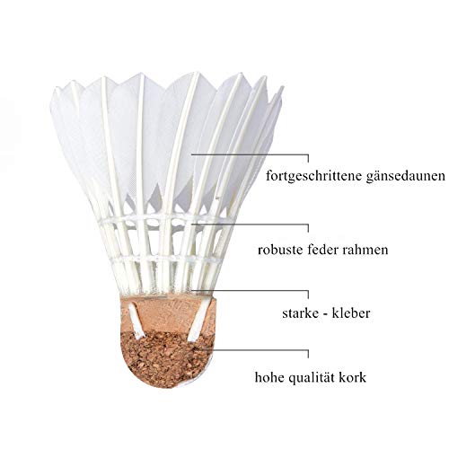 iheyfill 12 Stück Badminton Bälle,Gänsefeder Badminton Federbälle,Naturfederbälle Federball Shuttle Mit Gänsefedern Federball Shuttlecocks Badmintonbälle