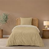 Twinzen Housse De Couette 140x200 cm Réversible, avec 1 Taie Oreiller 65x65 cm, Beige/Sable   Parure de Lit 140x200 en Microfibre   Oeko Tex
