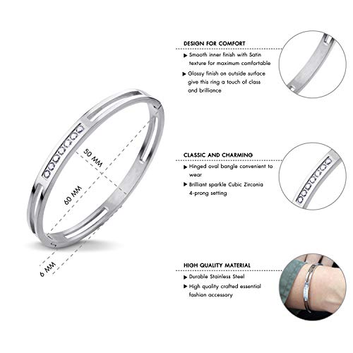 555Jewelry Womens Girls Stainless Steel Sparkly Timeless Stylish Fashion Cz Cubic Zirconia Stone Fashion Jewelry Accessory Hinged Lock Love Hollow Cuff Band Bangle Bracelet, Silver #TOP2