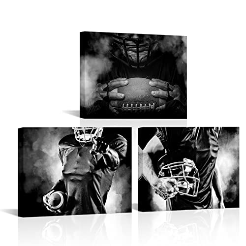 Image of RnnJoile Football Wall Art Black and White Sport Pictures Football Teen Boys Bedroom Man Cave Decor Framed 12 inchx16 inch (Small)