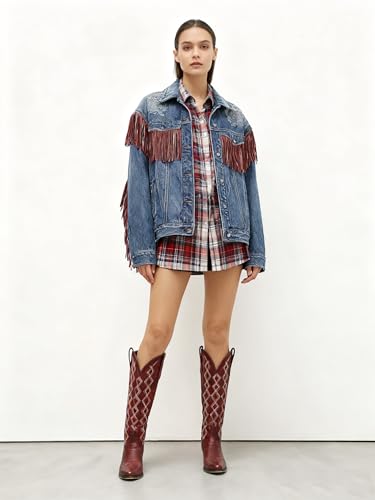 Cowboy Boots for Women Mid Calf Cowgirl Boots Western Chunky Heel Boot Argyle Pattern2