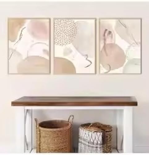 Affiche géométrique bohème beige triptyque idéal pour grands murs