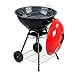 FINE GARDEN BBQ Grill, 17" Kettle Charcoal BBQ Grill with Wheels & Lid, Portable Trolley Barbecue with Adjustable Vent, Ash Catcher & Storage Rack, Outdoor Garden BBQ (Red/Black)