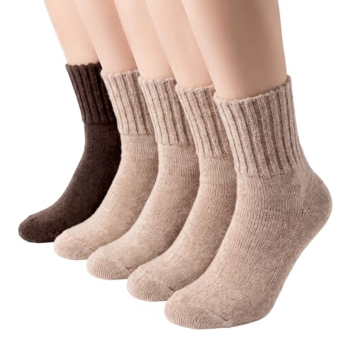 Image of Winter Women Socks 5 Pairs Vintage Wool Casual Thermal Crew Socks