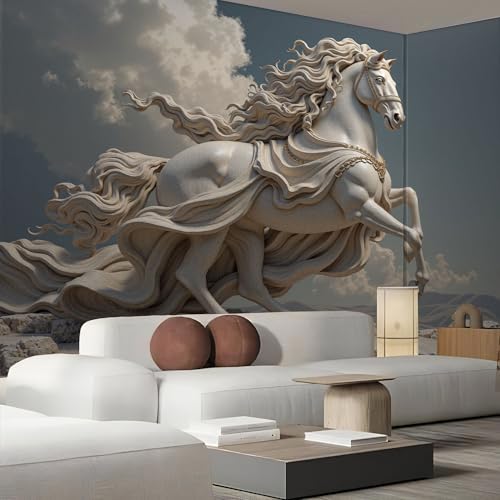Fresque murale sculpture de cheval grecque style antique gris chic