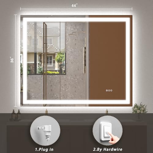 Image of 44x36 LED Lighted Mirror for Bathroom Wall, Dimmable Vanity Mirror with Lights, Anti-Fog, ETL Listed (Backlit and Front Lit)