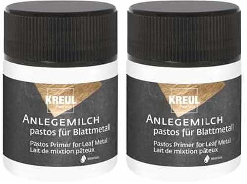 Kreul 99452 - Anlegemilch pastos, 50 ml, dickflüssiger Spezialkleber zum Anlegen von Blattmetall, zum Schablonieren, für Abklebetechnik, für Effekte und zur Anwendung auf Glas (Packung mit 2)