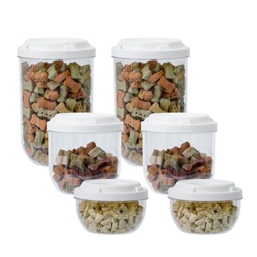 NINEWEEN 6 Pieces Pet Food Storage Containers, Clear Dog and Cat Treat Jars with Lid, Portable Snack and Cookies Organizer Boxes for Kitchen, Cabinet, Countertop and Pantry