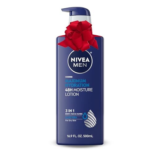 NIVEA MEN Maximum Hydration 48-Hour Moisture Body Lotion for Dry Skin, Aloe Vera Lotion for Men, 3-in-1 Body, Face and Hands, Dermatologically-Tested, Holiday Gifts for Men, 16.9 Fl Oz Bottle
