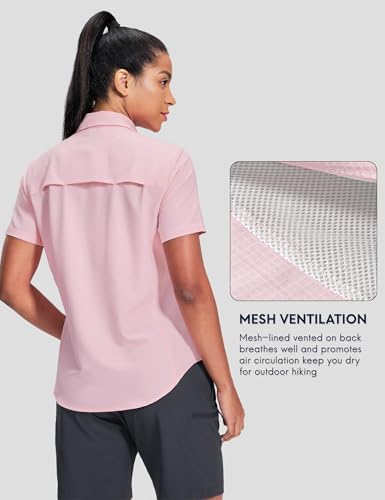 Haimont Women's Sun Protection Fishing Hiking Shirts Button Down Short Sleeve Water Resistant Quick Dry Outdoor3