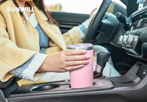 Image of SUNWILL Travel Coffee Tumbler 20 oz, Insulated Mug with Lid, Stainless Steel Cup for Hot and Cold Drinks, Powder Coated Sakura