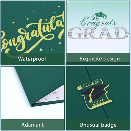 Image of Crenics Green and Gold Graduation Decorations Class of 2026, Creative Graduation Guest Sign in Book Alternative, Congrats Grad Signature Book 18 inch x 12 inch, Awesome Graduation Gift or Keepsake