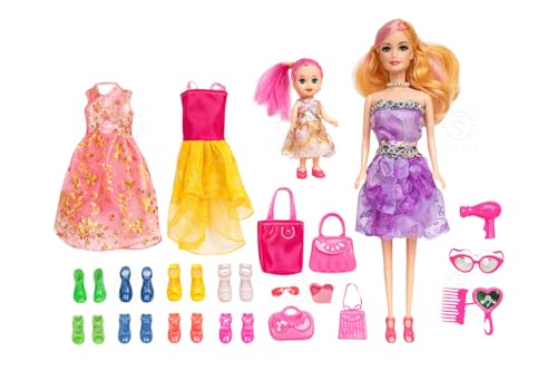 Image of SHAKTISM Doll Set for Girls with Makeup, Dress, Accessories, Wardrobe Closet, Hangers, Necklace, Multicolor, 3 Years and Up (Layana Doll with Babby)