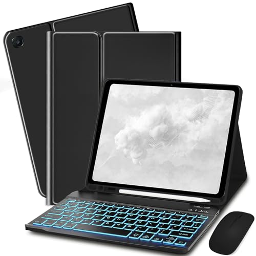 Bxomteng Keyboard Case for Samsung Galaxy Tab A7 Lite 8.7 inch 2021-7 Colors Backlit Keyboard Cover and Mouse (Black)