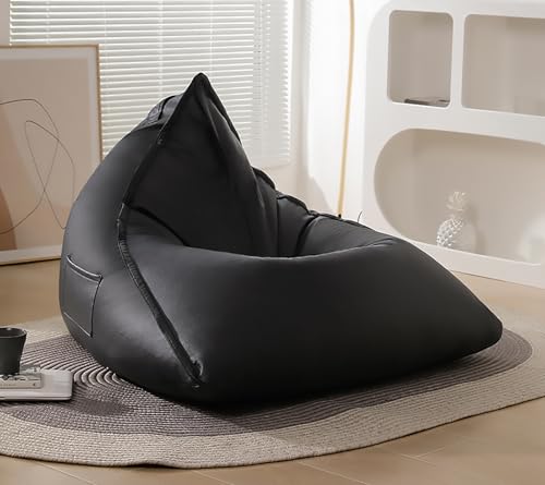 BotYcht Funda Sillón Puff(sin Relleno), Cubierta de Puf Bolsa de Frijol de Tela de Leathaire para Salón y Dormitorio,Negro,90x80x70cm