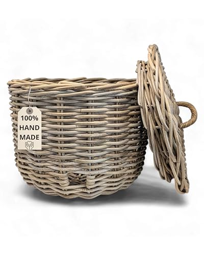 LIVLIG - Maceta para manguera de ratán con tapa para mangueras de jardín de hasta 20 m, bonito almacenamiento de manguera, cesta trenzada de ratán