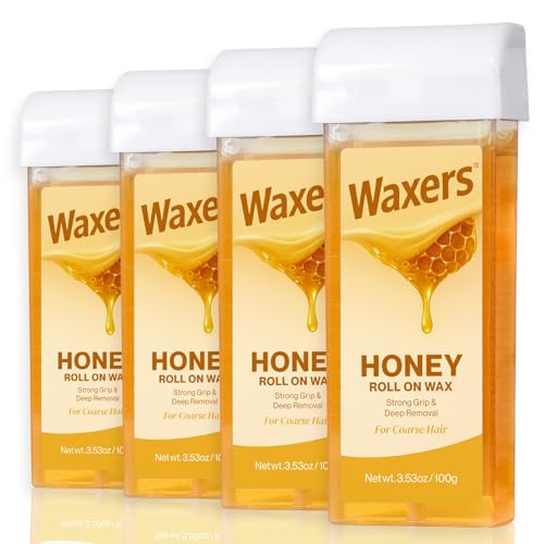 Roll on Wax Refill Honey Hair Removal Wax Cartridge Depilatory at Home Waxing Roller Refill for Coarse and Fine Hairs Women Men 4 Pack