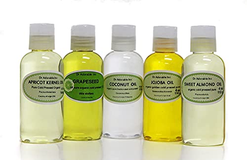 dr adorable jojoba oil - 5 Variety Set All Natural Premium Organic 100% Pure Oils (Fractionated Coconut Oil, Jojoba Oil, Apricot Kernel Oil, Grapeseed Oil, Sweet Almond Oil) Hair Skin Nails Care