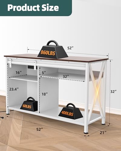 Image of Aquarium Stand for Fish Tank: 55-75 Gallon Fish Tank Stand with Sliding Door - Heavy Duty Metal Aquarium Table with Power Outlet - 2-Tier Breeder Reptile Terrarium Stand for Home & Office(White)