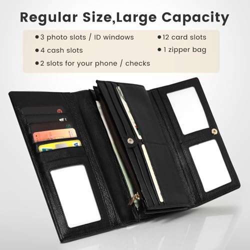 Professional RFID Blocking Wallet for Women - Genuine Leather Work Purse with Phone Pocket, Large Capacity Organizer for Credit Cards, ID, Cash & Office Essentials (Black)2