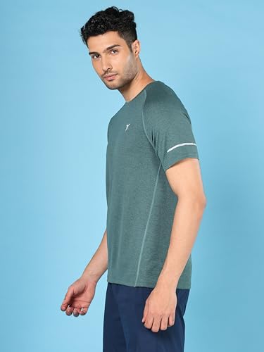 Image of TECHNOSPORT Men's Melange Slim Fit Round Neck T-Shirt Double Cool Raglan Sleeve Slip On Polyester for Gym Running Workout UPF50+ Anti Odour