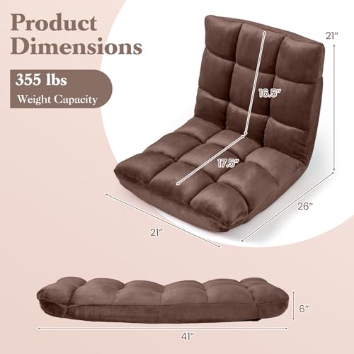 Image of Giantex Folding Floor Chair with Back Support, 14 Adjustable Position, Padded Sleeper Bed, Couch Recliner, Gaming Video Chairs for Adults, Meditation, Living Room (Coffee)