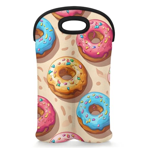 GzLeyigou 2 Bottles Donut Pink Blue Wine Bag Sleeve Totes Neoprene Protective Wine Carrier Bag for Wine,Water, Champagne, Beer, Baby Bottles,Gift 14.5 x 10 Inches