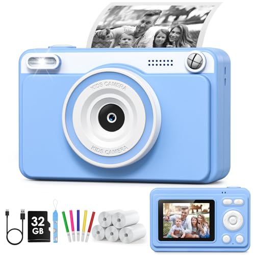 GREENKINDER Sofortbildkamera Kinder, 2.4 Zoll Bildschirm Kinderkamera Sofortbildkamera mit 32GB Karte & 5 Rollen Druckpapier,1080P Kamera Kinder...