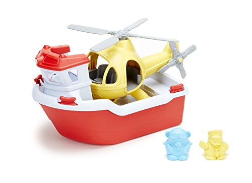 Image of Green Toys Rescue Boat with Helicopter Red, 1 EA