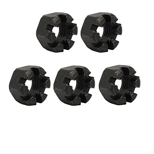 Image of uxcell 5pcs M10x1.5mm Carbon Steel Grade 8 Hexagon Slotted Castle Nut Black