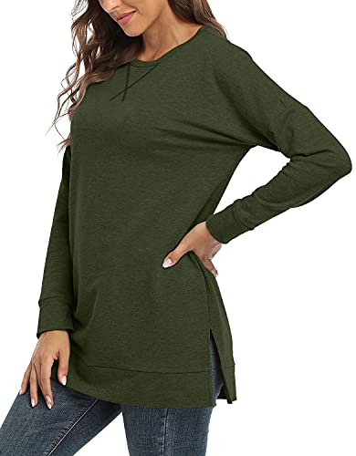 BETTE BOUTIK Women's Drop Long Sleeve Sweatshirts Casual Crewneck Tunic Tops Sweartshirts With Side Slits S-3XL