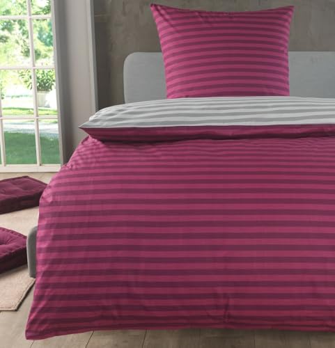 MALIKA Bettwäsche 135x200 Baumwolle, 2-teiliges Set, Streifenmuster, Wende...