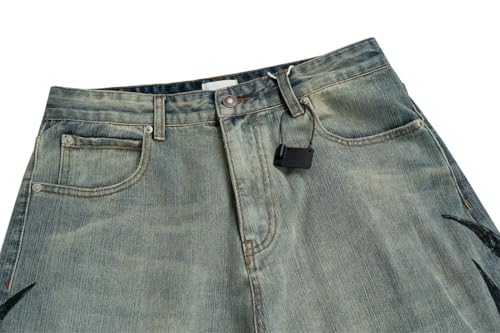 Men’s Retro Leopard Print Jeans, Washed Distressed Denim, Wide Leg, Curved Blade Pants4