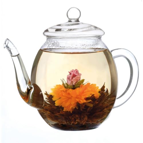 Creano Teekanne aus Glas mit Deckel für 500ml Tee aus Teeblumen,...