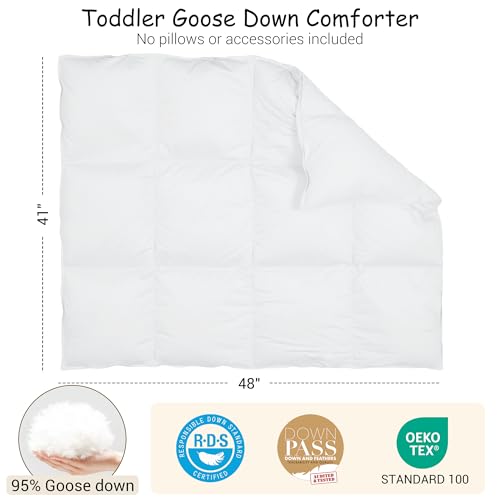 Image of ZPECC Toddler Goose Down Comforter, Baby Duvet Insert, 41 inchx48 inch, White | Hypoallergenic Soft Lightweight All Season Quilt Fit Crib Daycare Stroller Preschool, Machine Washable