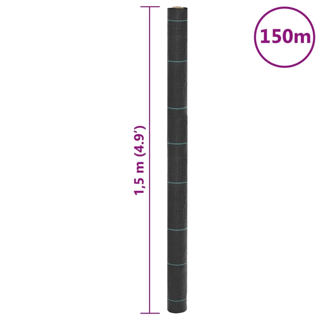 Membrana para césped y jardín, jardinería, paisajismo, tela, membrana, 1,5 x 150 m, polipropileno negro