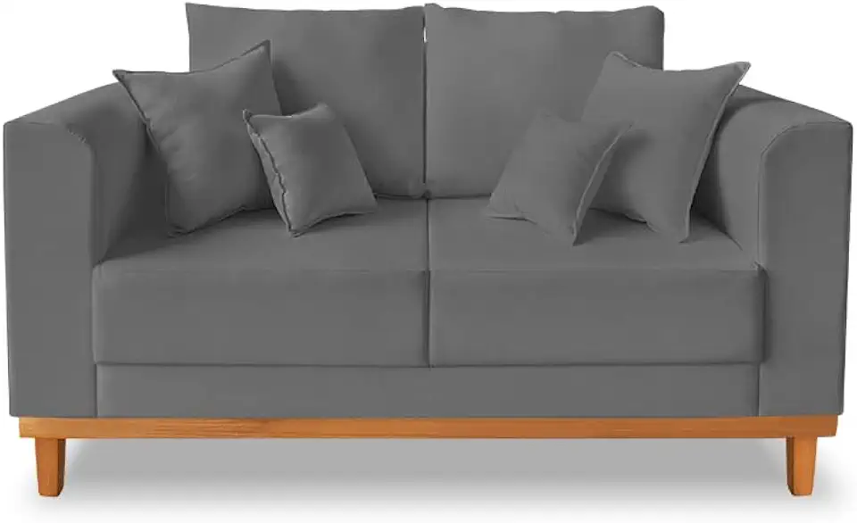 Sofá Sala de Estar 02 Lugares Beny Linho Grafite Madeira prima deccor