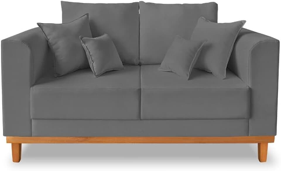 Sofá Sala de Estar 02 Lugares Beny Linho Grafite Madeira prima deccor