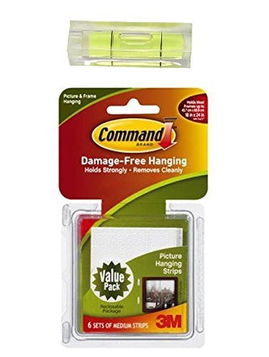 Command Medium Picture-Hanging Strips, White, 6-Strip With Bubble Level Measuring Tool