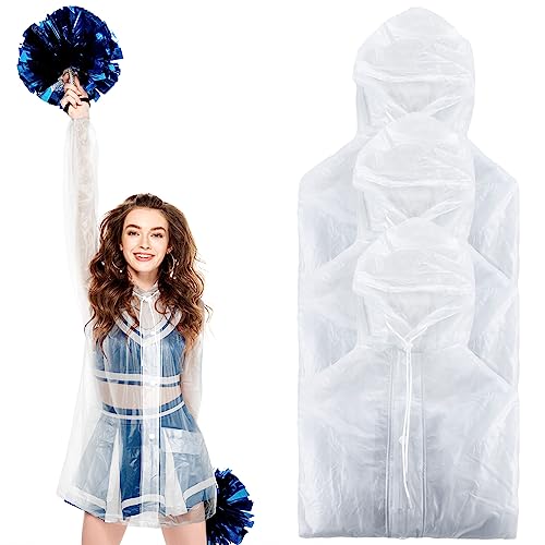 Xtinmee 3 Pcs Clear Rain Jacket for Cheerleading Lightweight Raincoat Cheer Reusable Waterproof Adult Ponchos for Women with Hood Outdoors Festivals