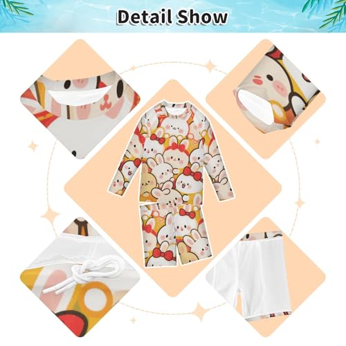Bañador de manga larga anti-UV para niños con divertido estampado de conejo 4
