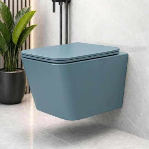 Image of Plantex Wall Hanging Commode for Bathroom with Soft Closing Toilet Seat Cover /Imported Ceramic Commode /Western Toilet- P Trap (Harmony Blue)