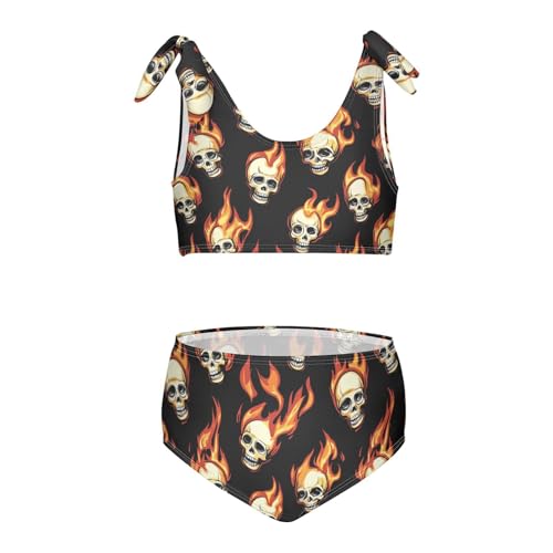 Wusikd Flaming Skulls Girls Swimsuits Two Piece Black Swimwear Bikini Set for for Girls Size 3T