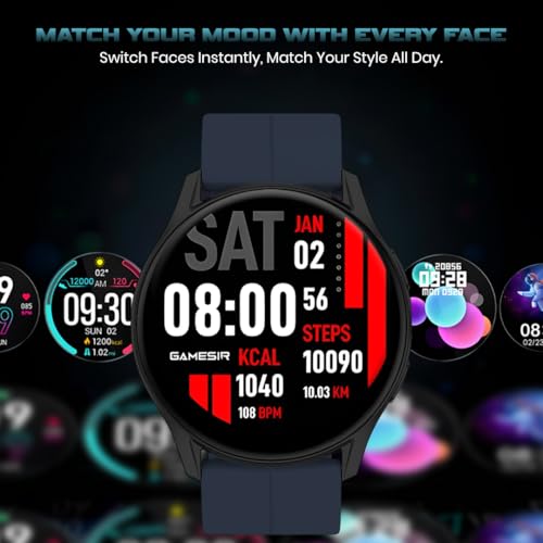 Image of GameSir Evo Vista Smartwatch, 1.39 inch HD Round Display, Bluetooth Calling, Heart Rate & SPO₂, 100+ Sports Modes, IP67, Long Battery Life for Men & Women (Magnatic Dark Blue)