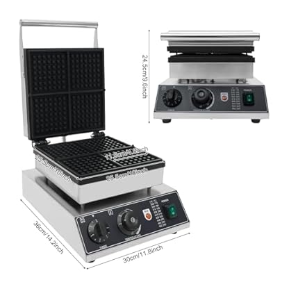 Kommerzieller Waffeleisen Belgische Waffel, 1750 W Waffelmaschine mit 4 Heizelemente, Elektrischer Waffelbereiter, Einstellbare Temperatur und Zeit 0-5min/50-300℃, Antihaftbeschichtung – Bild 3
